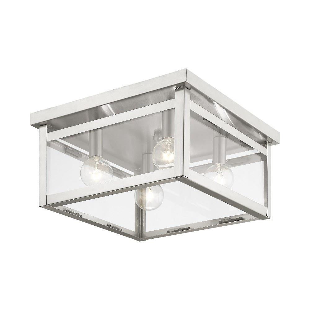 Vicar s Bridge Road 4 Light Square Flush Mount in Shabby Chic Style 6 Inches Tall and 11 Inches Wide Brushed Nickel Bailey Street Home 218 Bel 1764458