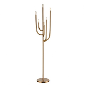 Promenade Avenue Black and Brass Floor Lamp with White Shade +