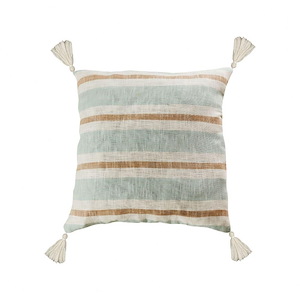 Coastal Decorative Pillows, Stripe Tassel, Sky Blue | Crumbs Home