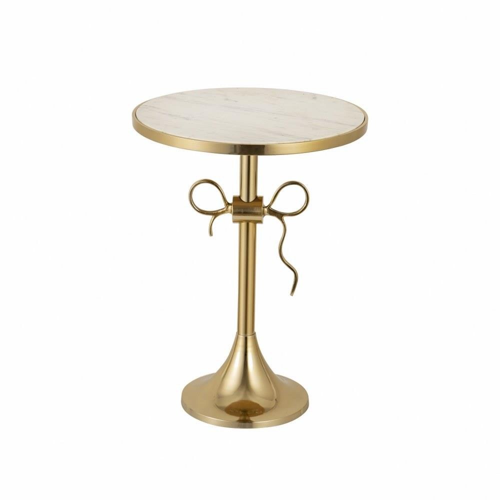 Bailey Street Home - 2499-BEL-4548000 - Decorative Round White Marble Top Accent  Table in Gold Finish with Pedestal Base 16 inches W and 21 inches H